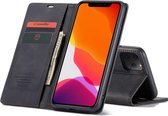 Retro Wallet Slim Case - Telefoonhoesje - Portemonnee Hoesje voor Apple iPhone 11 Pro Max - Zwart