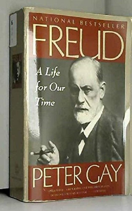 Boek met de titel 'FREUD A Life for Our Time' door Peter Gay. Een zwart-wit portret van Sigmund Freud die een sigaar vasthoudt.