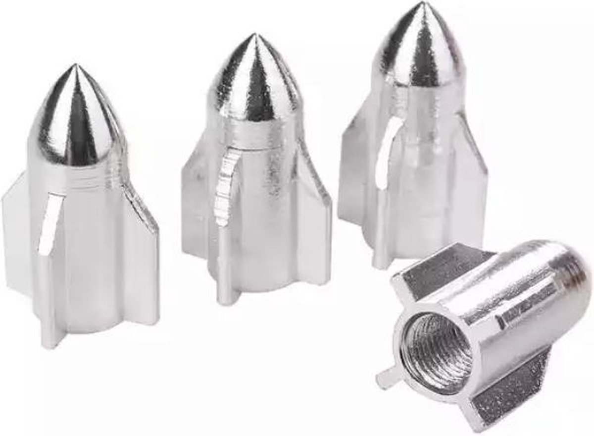 TT-products ventieldoppen Silver Rockets aluminium 4 stuks zilver