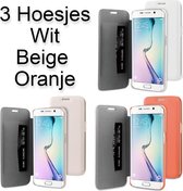 3 Hoesjes voor Samsung Galaxy S6 EDGE Portemonnee Hoesje met verschillende kleuren – Wit, Beige & Oranje - Book Case Wallet Boek Model Pasjeshouder Boekhoesje Kaarthouder
