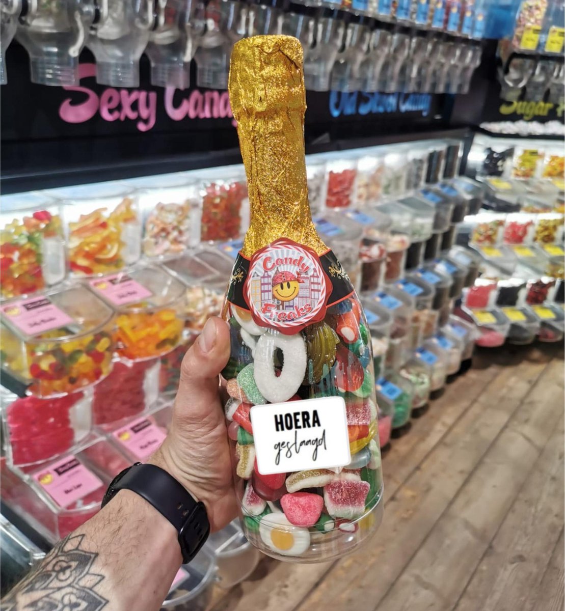 Geslaagd cadeau champagne fles gevuld met snoep - Geslaagd versiering - Snoep cadeau - Cadeau - Geslaagd