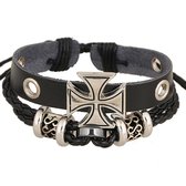 Lederen Armband Kruis- Verstelbaar- Zwart