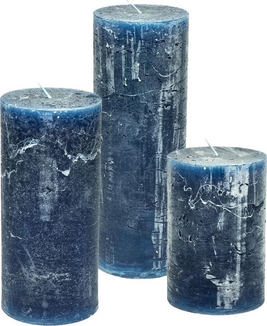 Cactula set van 3 stompkaarsen Donkerblauw 7x10 / 7x15 / 7x20 Extra lange branduren