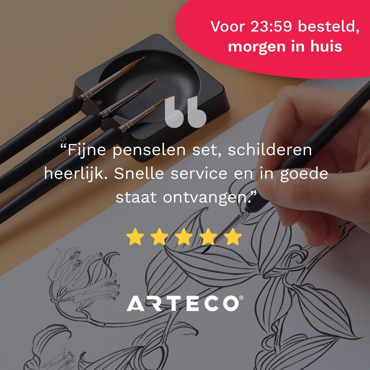 ARTECO® 10 Fijne Penselen Incl. Aquarelpapier - Penselenset - Penselen - Kwasten – Kalligrafie, Schilderen op Nummer, Miniatuur — afbeelding 10