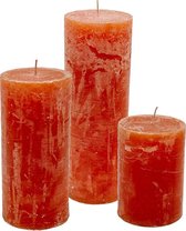 Cactula set van 3 stompkaarsen Oranje Boven 7x10 / 7x15 / 7x20 Extra lange branduren