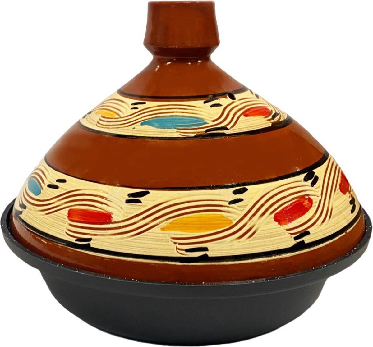 Tajine van aardewerk en gegoten aluminium, ook geschikt voor