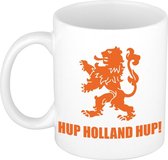 Hup Holland hup met leeuw beker / mok wit - 300 ml - oranje supporter / fan