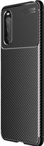 Sony Xperia 10 III Hoesje Siliconen Carbon TPU Back Cover Zwart