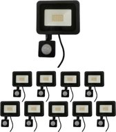 30W LED Projector Twilight Bewegingsmelder Extra Plat IP65 ZWART (10 stuks) - Wit licht