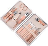 BOTC - 18 - Wit/Pink - delige roestvrijstalen professionele pedicure nagelknipper set - Nagelriem adelaarshaak pincet - Manicure schoonheidstools kit - huishoudelijke draagbare manicure cadea