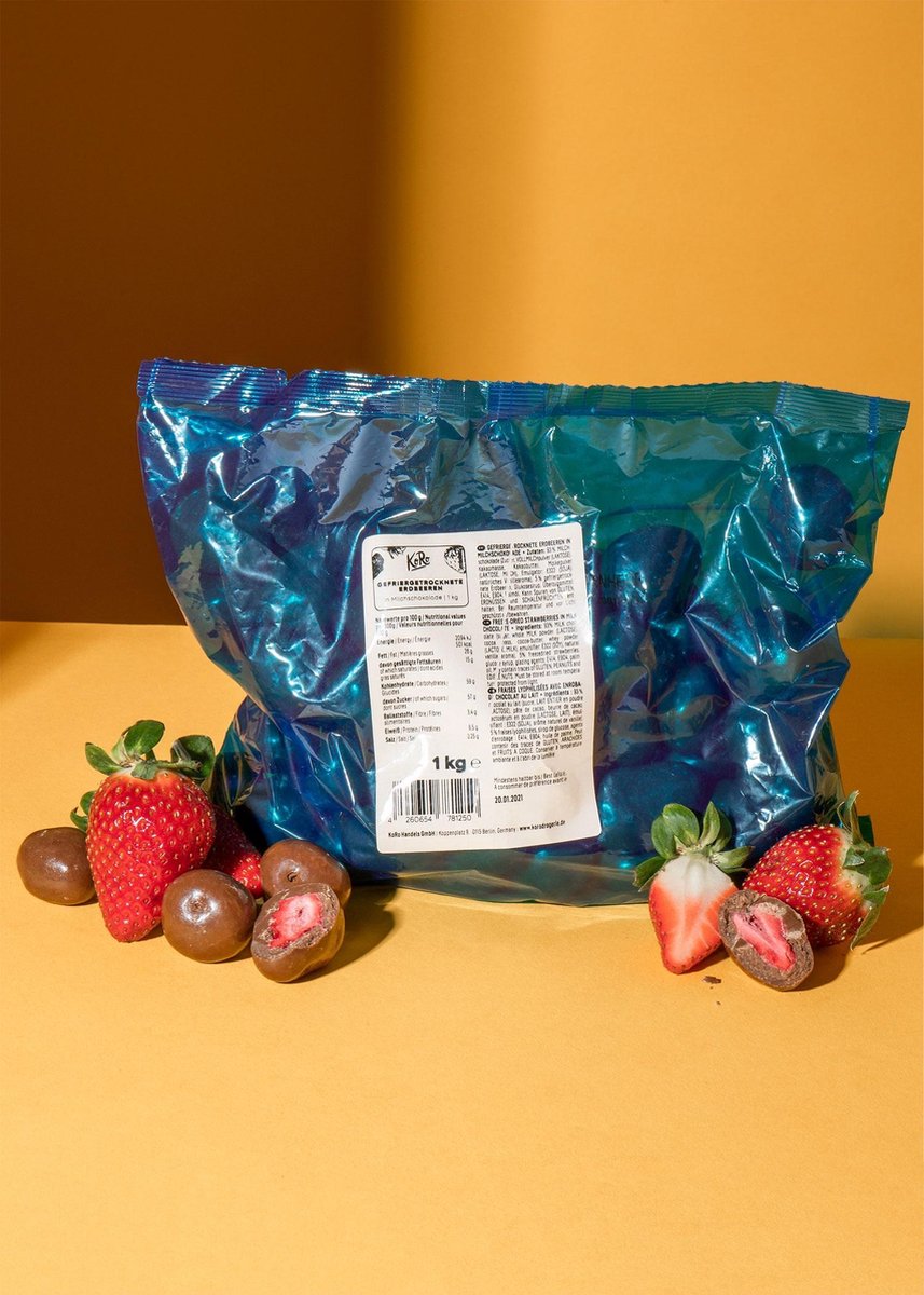 Goedkoopste KoRo | Gevriesdroogde aardbeien met melkchocolade 1 kg