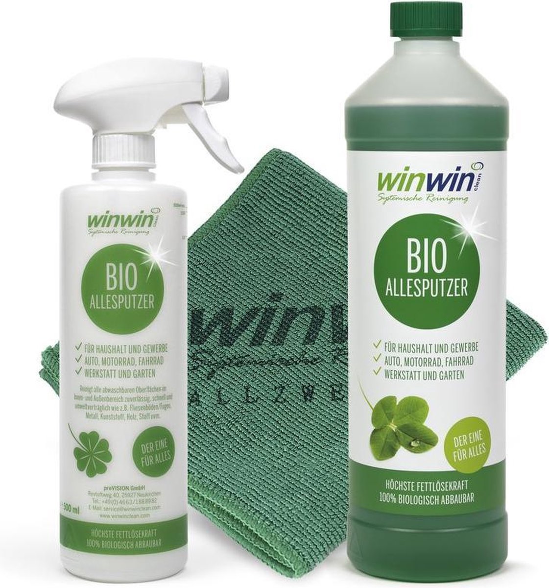winwinCLEAN Allesputzer 1000ML + Multifunctionele Doek + Sproeiflacon, Alleskunner, allesreiniger, 100% biologische reinigingsmiddel