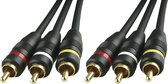 DELTACO MM-28D Audio / video kabel 2x 3 RCA, 10 meter, verguld, Zwart