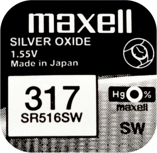 MAXELL 317 / SR516SW zilveroxide knoopcel horlogebatterij 2 (twee) stuks