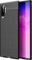 Samsung Note 10 Plus Hoesje Shock Proof Siliconen Hoes Case | Back Cover TPU met Leren Textuur - Zwart