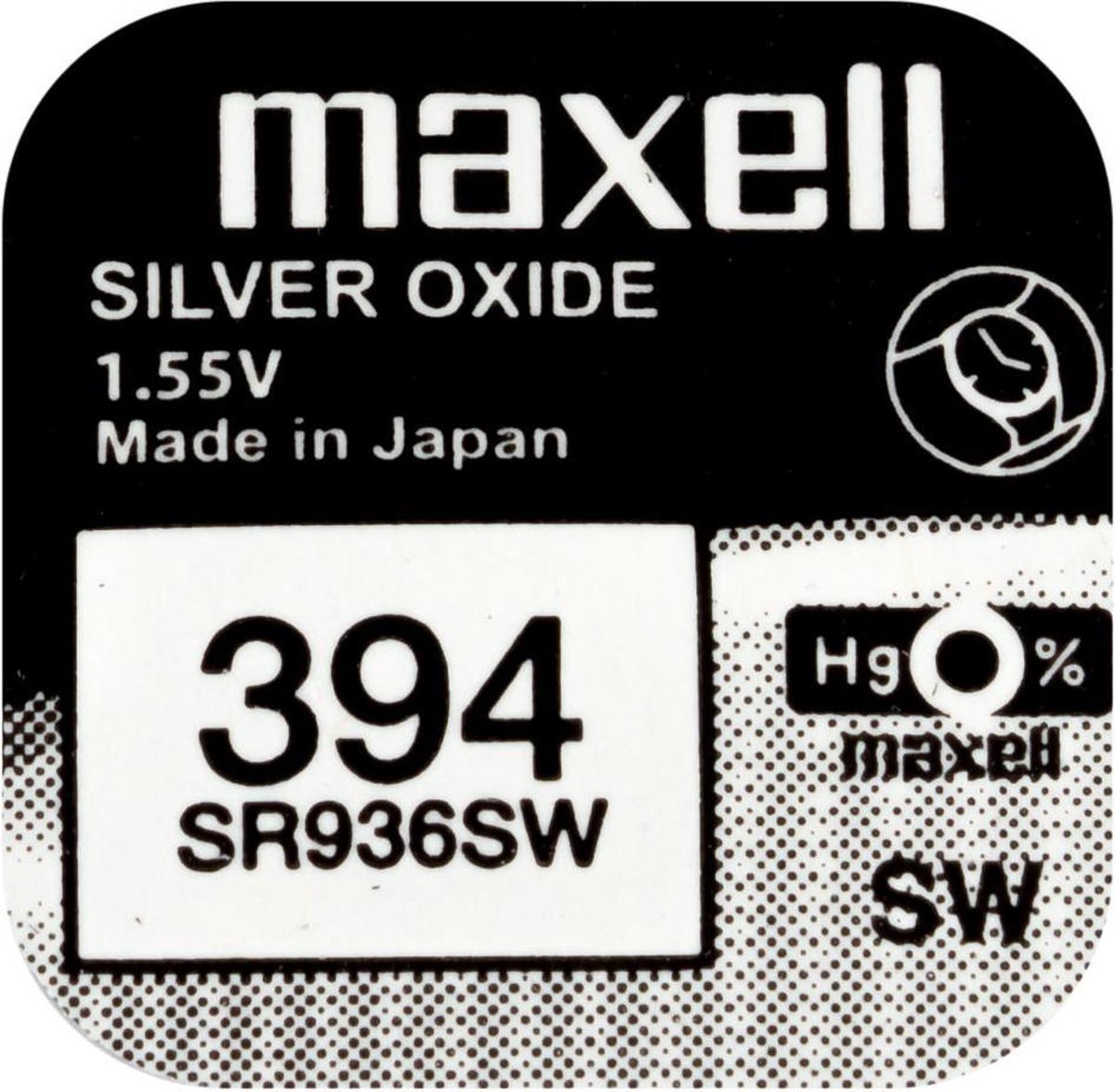 Maxell 394 / SR936SW zilveroxide knoopcel horlogebatterij 2 (twee) stuks