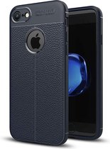 iPhone 8 Hoesje Shock Proof Siliconen Hoes Case | Back Cover TPU met Leren Textuur - Blauw