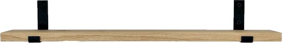 GoudmetHout Massief Eiken Wandplank - 160x15 cm - Industriële Plankdragers L-vorm UP - Staal - Mat Zwart - Wandplank hout