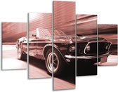 Glasschilderij -  Auto, Mustang - Bruin, Rood - 100x70cm 5Luik - Geen Acrylglas Schilderij - GroepArt 6000+ Glasschilderijen Collectie - Wanddecoratie- Foto Op Glas