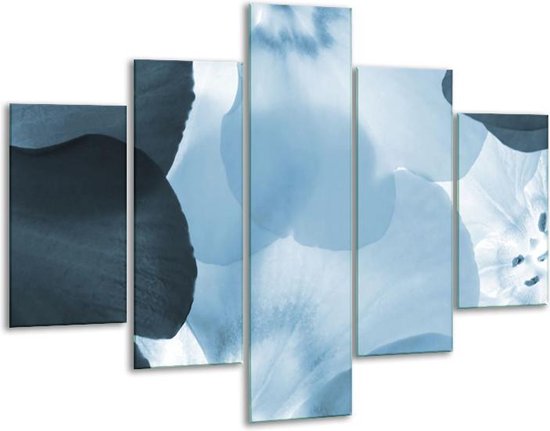 Glasschilderij -  Bloem - Blauw - 100x70cm 5Luik - Geen Acrylglas Schilderij - GroepArt 6000+ Glasschilderijen Collectie - Wanddecoratie- Foto Op Glas