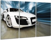 Glasschilderij Audi, Auto - Wit, Blauw - 120x80cm 3Luik - Foto Op Glas - Geen Acrylglas Schilderij - GroepArt 6000+ Glas Art Collectie - Maatwerk Mogelijk