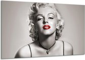 Schilderij Op Canvas Marilyn Monroe - Sepia, Rood, Grijs - 120x70cm 1Luik - Foto Op Canvas - GroepArt 6000+ Schilderijen 0p Canvas Art Collectie - Wanddecoratie - Woonkamer - Slaapkamer - Canvas Print