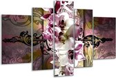 Glasschilderij Orchidee - Paars, Wit - 170x100cm 5Luik - Foto Op Glas - Geen Acrylglas Schilderij - 6000+ Glasschilderijen Collectie - Wanddecoratie