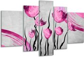 Glasschilderij Tulp - Grijs, Roze, Zwart - 170x100cm 5Luik - Foto Op Glas - Geen Acrylglas Schilderij - 6000+ Glasschilderijen Collectie - Wanddecoratie