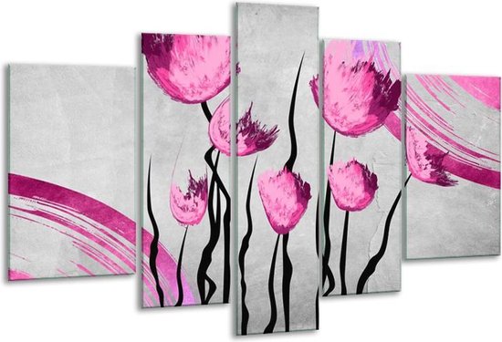 Glasschilderij Tulp | Grijs, Roze, Zwart | | Foto print op Glas |  F005615