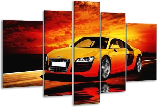 Glasschilderij Audi - Oranje, Zwart, Geel - 170x100cm 5Luik - Foto Op Glas - Geen Acrylglas Schilderij - 6000+ Glasschilderijen Collectie - Wanddecoratie