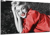 Schilderij Op Canvas Marilyn Monroe - Zwart, Rood, Grijs - 120x70cm 1Luik - Foto Op Canvas - GroepArt 6000+ Schilderijen 0p Canvas Art Collectie - Wanddecoratie - Woonkamer - Slaapkamer - Canvas Print