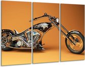 Glasschilderij Motor - Oranje, Bruin, Zwart - 120x80cm 3Luik - Foto Op Glas - Geen Acrylglas Schilderij - GroepArt 6000+ Glas Art Collectie - Maatwerk Mogelijk