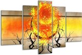 Glasschilderij Art - Grijs, Oranje, Geel - 170x100cm 5Luik - Foto Op Glas - Geen Acrylglas Schilderij - 6000+ Glasschilderijen Collectie - Wanddecoratie