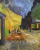 Kunst: Vincent van Gogh, Cafeterras bij nacht (Terrasse du café le soir, Place du forum, Arles) op canvas. Afmetingen van dit schilderij zijn 30 X 45 CM