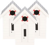 3x stuks houten vogelhuisje/nestkastje wit 21 cm - Tuindecoratie strandhuis vogelhuisjes