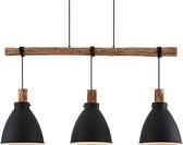 Lindby - hanglamp - 3 lichts - IJzer, eucalyptushout - E27 - zwart, licht hout