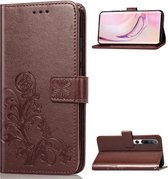 Voor Xiaomi Mi 10 Lucky Clover Pressed Flowers Pattern lederen tas met houder & kaartsleuven & portemonnee & draagriem (bruin)