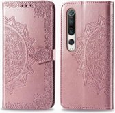 Voor Xiaomi Mi 10 5G Halverwege Mandala reliëfpatroon Horizontale flip lederen tas, met houder & kaartsleuven & portemonnee & fotolijst & lanyard (roségoud)