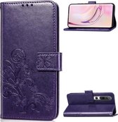 Voor Xiaomi Mi 10 Lucky Clover Pressed Flowers Pattern lederen tas met houder & kaartsleuven & portemonnee & draagriem (paars)