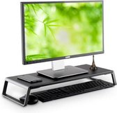 Wervox Monitor Standaard 56CM breed Ergonomisch Zwart & Hout Bruin  Laptop standaard Monitor Verhoger Laptop tafel Monitorstandaard