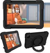Voor Amazon Kindle Fire HD8 (2020) pc + siliconen schokbestendige combinatiebehuizing met 360 graden roterende houder en handvat (zwart)