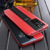 Voor Huawei P40 echt leer Smart Shckproof horizontaal flip-hoesje (rood)