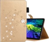 Voor iPad Pro 11 (2020) Diamond Encrusted Plum Blossom Embossing Pattern Horizontale flip lederen tas met houder en kaartsleuf (goud)