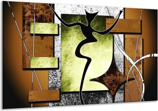 Glasschilderij Abstract - Bruin, Groen, Zwart - 120x70cm 1Luik - Foto Op Glas - Geen Acrylglas Schilderij - GroepArt 6000+ Glasschilderijen Art Collectie - Wanddecoratie - Woonkamer - Slaapkamer