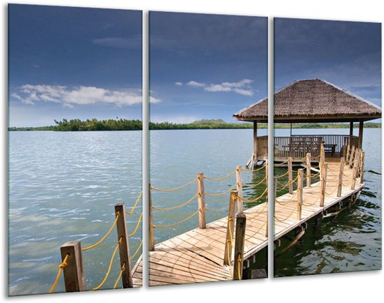GroepArt - Schilderij -  Zee - Blauw, Geel, Bruin - 120x80cm 3Luik - 6000+ Schilderijen 0p Canvas Art Collectie