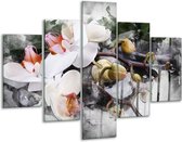 Glasschilderij -  Orchidee - Wit, Grijs - 100x70cm 5Luik - Geen Acrylglas Schilderij - GroepArt 6000+ Glasschilderijen Collectie - Wanddecoratie- Foto Op Glas