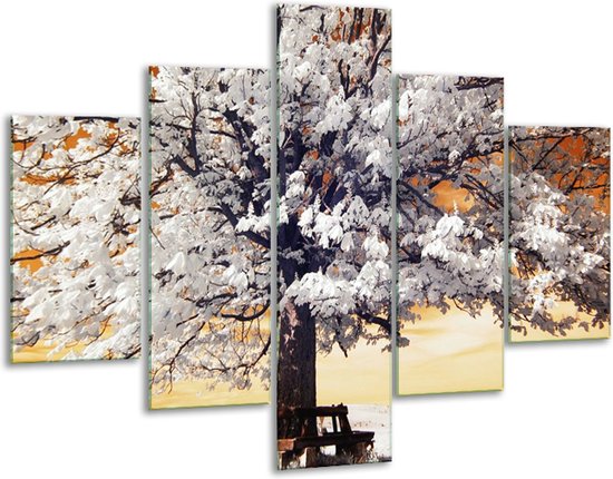 Peinture sur verre d'arbre | Blanc, jaune, noir | 100x70cm 5Liège | Tirage photo sur verre |  F001159