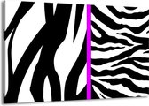 Schilderij Op Canvas - Groot -  Zebra - Paars, Wit, Zwart - 140x90cm 1Luik - GroepArt 6000+ Schilderijen Woonkamer - Schilderijhaakjes Gratis