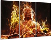 GroepArt - Schilderij -  Boeddha - Bruin, Geel, Zwart - 120x80cm 3Luik - 6000+ Schilderijen 0p Canvas Art Collectie