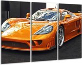 GroepArt - Schilderij -  Auto - Oranje, Grijs, Wit - 120x80cm 3Luik - 6000+ Schilderijen 0p Canvas Art Collectie